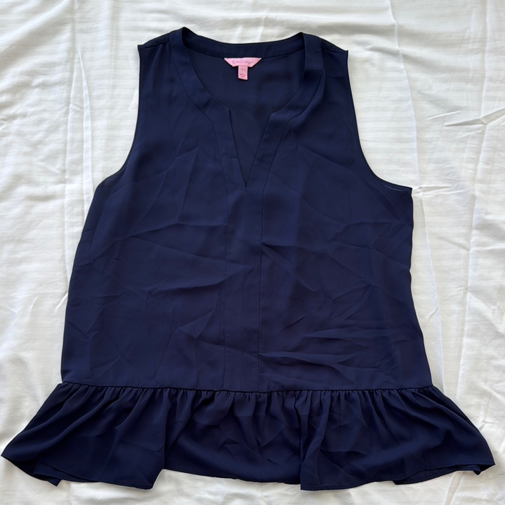 Lilly Pulitzer Navy Sleeveless Ruffle Hem Top✨